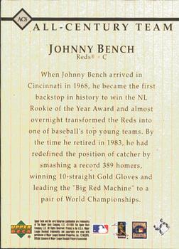 1999 Upper Deck Century Legends - All-Century Team #AC8 Johnny Bench  Back
