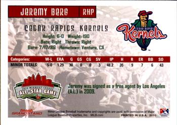 2010 Grandstand Midwest League All-Star Game Western Division #NNO Jeremy Berg Back