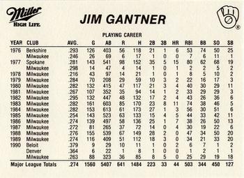 1991 Miller High Life Milwaukee Brewers #NNO Jim Gantner Back