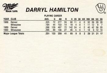 1991 Miller High Life Milwaukee Brewers #NNO Darryl Hamilton Back
