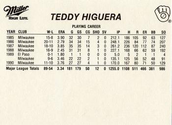 1991 Miller High Life Milwaukee Brewers #NNO Teddy Higuera Back