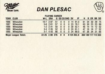 1991 Miller High Life Milwaukee Brewers #NNO Dan Plesac Back