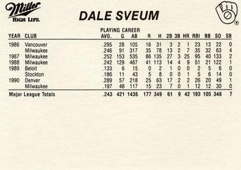 1991 Miller High Life Milwaukee Brewers #NNO Dale Sveum Back