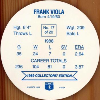 1989 Rainier Farms Discs #17 Frank Viola Back