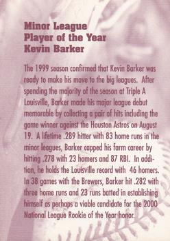 2000 Milwaukee Brewers Diamond Celebration #NNO Kevin Barker Back