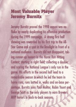 2000 Milwaukee Brewers Diamond Celebration #NNO Jeromy Burnitz Back