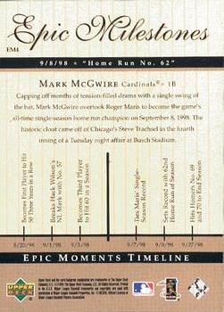 1999 Upper Deck Century Legends - Epic Milestones #EM4 Mark McGwire  Back