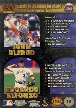 1998 Pacific Invincible - Team Checklists #18 Edgardo Alfonzo / Todd Hundley / John Olerud / Carlos Baerga / Rey Ordonez Back