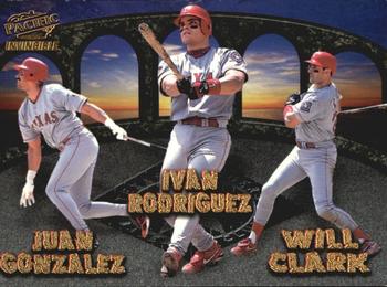 1998 Pacific Invincible - Team Checklists #27 Juan Gonzalez / Ivan Rodriguez / Will Clark / John Wetteland / Rusty Greer Front