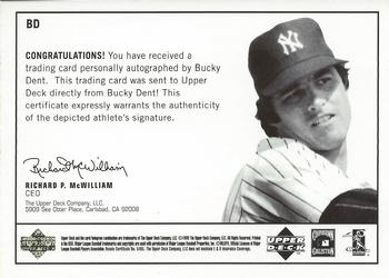 1999 Upper Deck Century Legends - Epic Signatures #BD Bucky Dent Back
