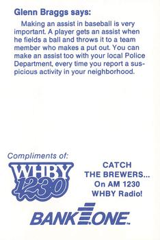 1990 Milwaukee Brewers Police - Appleton Police Department, Bank One, Appleton, N.A. & AM 1230 WHBY Radio #NNO Glenn Braggs Back