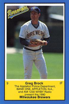 1990 Milwaukee Brewers Police - Appleton Police Department, Bank One, Appleton, N.A. & AM 1230 WHBY Radio #NNO Greg Brock Front