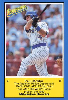 1990 Milwaukee Brewers Police - Appleton Police Department, Bank One, Appleton, N.A. & AM 1230 WHBY Radio #NNO Paul Molitor Front