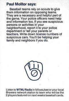 1990 Milwaukee Brewers Police - Chilton PD, Chilton Food Mart, and Valley Bank-Chilton #NNO Paul Molitor Back