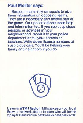 1990 Milwaukee Brewers Police - Menomonee Falls #NNO Paul Molitor Back