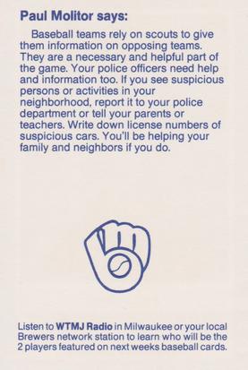 1990 Milwaukee Brewers Police - City of Oconomowoc Police Dept and Oconomowoc Breakfast Kiwanis Club #NNO Paul Molitor Back