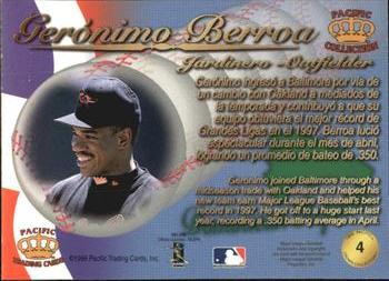 1998 Pacific - Latinos of the Major Leagues #4 Geronimo Berroa Back