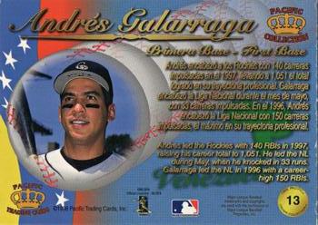 1998 Pacific - Latinos of the Major Leagues #13 Andres Galarraga Back