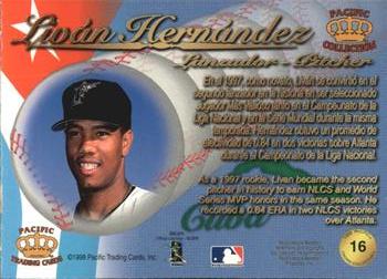 1998 Pacific - Latinos of the Major Leagues #16 Livan Hernandez Back