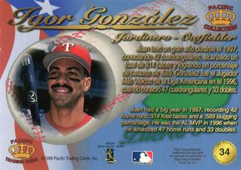 1998 Pacific - Latinos of the Major Leagues #34 Juan Gonzalez Back