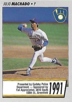 1991 Milwaukee Brewers Police - Cudahy PD, Fan Appreciation #NNO Julio Machado Front