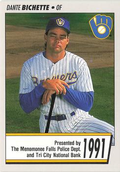 1991 Milwaukee Brewers Police - Menomonee Falls Police Dept. and Tri City National Bank #NNO Dante Bichette Front