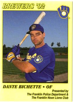1992 Milwaukee Brewers Police - Franklin Police Department & The Franklin Noon Lions Club #NNO Dante Bichette Front