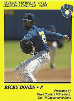 1992 Milwaukee Brewers Police - Hales Corners Police Dept., The Tri City National Bank #NNO Ricky Bones Front