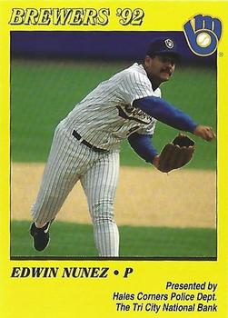 1992 Milwaukee Brewers Police - Hales Corners Police Dept., The Tri City National Bank #NNO Edwin Nunez Front