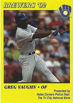 1992 Milwaukee Brewers Police - Hales Corners Police Dept., The Tri City National Bank #NNO Greg Vaughn Front