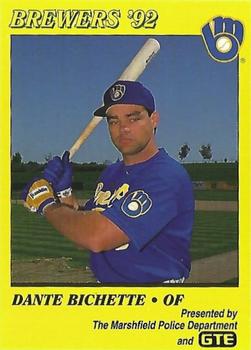 1992 Milwaukee Brewers Police - Marshfield Police Department and GTE #NNO Dante Bichette Front