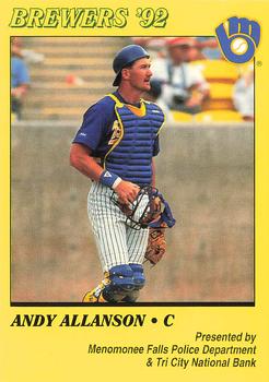 1992 Milwaukee Brewers Police - Menomonee Falls Police Department & Tri City National Bank #NNO Andy Allanson Front