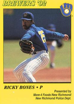 1992 Milwaukee Brewers Police - More-4 Foods New Richmond, New Richmond Police Dept. #NNO Ricky Bones Front