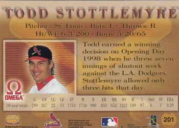1998 Pacific Omega #201 Todd Stottlemyre Back
