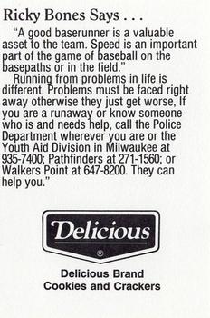 1992 Milwaukee Brewers Police - Waukesha Police Department & Waukesha Sports Cards #NNO Ricky Bones Back