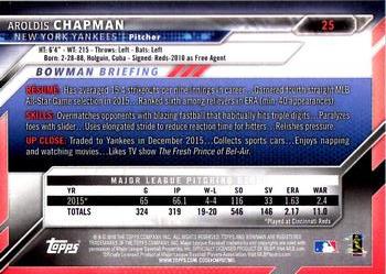 2016 Bowman #25 Aroldis Chapman Back