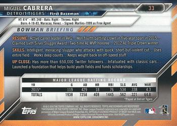 2016 Bowman #33 Miguel Cabrera Back