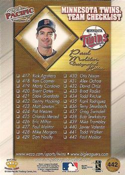 1998 Pacific Online #442 Paul Molitor Back