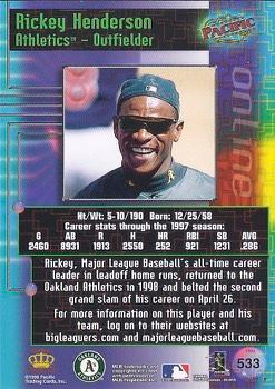 1998 Pacific Online #533 Rickey Henderson Back