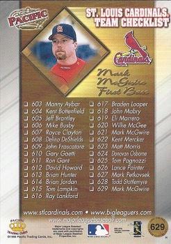 1998 Pacific Online #629 Mark McGwire Back