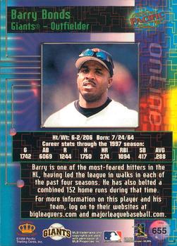 1998 Pacific Online #655 Barry Bonds Back
