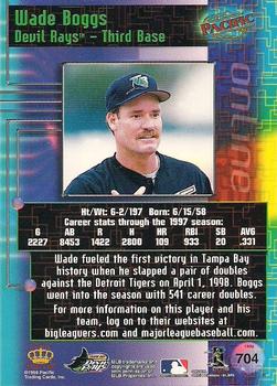 1998 Pacific Online #704 Wade Boggs Back