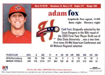 2011 Grandstand Harrisburg Senators Update #NNO Adam Fox Back