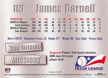 2011 Grandstand Texas League Top Prospects #NNO James Darnell Back