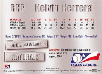 2011 Grandstand Texas League Top Prospects #NNO Kelvin Herrera Back