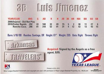 2011 Grandstand Texas League Top Prospects #NNO Luis Jimenez Back