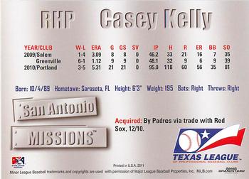 2011 Grandstand Texas League Top Prospects #NNO Casey Kelly Back