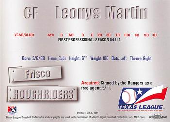 2011 Grandstand Texas League Top Prospects #NNO Leonys Martin Back