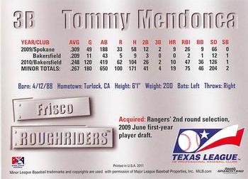 2011 Grandstand Texas League Top Prospects #NNO Tommy Mendonca Back