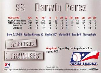 2011 Grandstand Texas League Top Prospects #NNO Darwin Perez Back
